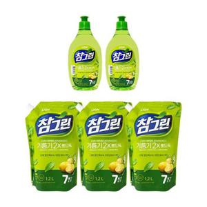 참그린 주방세제 녹차 기름기 2X 뽀드득 용기 500g x2 + 리필 1.2L x3