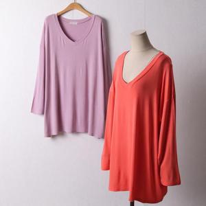 빅사이즈 409 컬러브이넥긴팔티셔츠 DRAI268