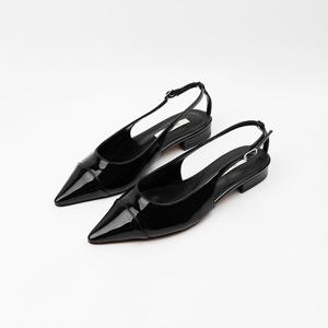 [신난다슈] 여성 슬링백 힐 2cm 스틸레토 플랫 구두 펌프스 단화 낮은굽 ST241806 블랙