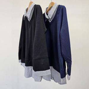 빅사이즈셔츠티 S693L409 허브줄지카라레이어드티 OL