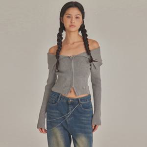 OFF SHOULDER SAILOR KNIT ZIP-UP_T423OT800(GY)