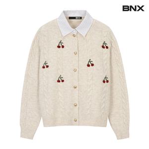[비엔엑스]앵두 자수 꽈배기 니트 카라 울 배색 가디건 (BW4CD020L0)