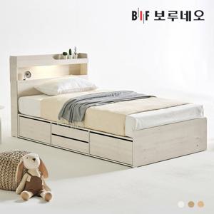 [착불] 보루네오 바울Po LED 4서랍 수납 침대 본넬유로탑매트리스 세트 SS