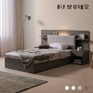 [착불] 보루네오 미오Po LED 3서랍 수납 침대 본넬유로탑 협탁2 세트 SS