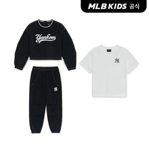 [택가149,000원][MLB키즈 공식] 25SS 바시티 우븐 맨투맨 3세트 (여아) NY (Black) 7FS2V2451-50BKS