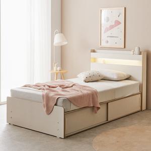 헤이몰리 쑥쑥 LED 조명 라운드형 슬라이딩 수납 침대 SS 본넬 매트