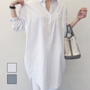 여성 데일리 뒤쪽 트임 포인트 롱한 기장 여유핏 셔츠