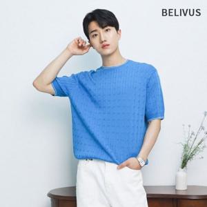 빌리버스 남성 반팔 라인 포인트 케이블 니트 BRE024