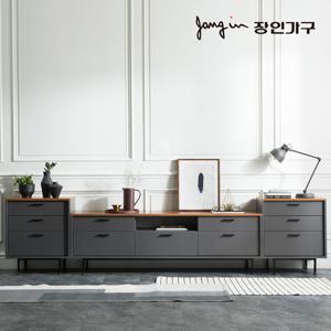 장인가구 루시퍼 그레이 다용도 수납 3000 거실장 세트C