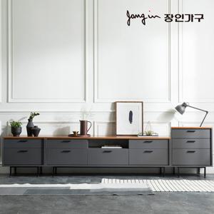 장인가구 루시퍼 그레이 다용도 수납 3000 거실장 세트B