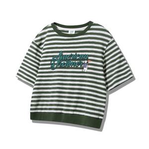 [지프] 여성 립브배색 스트라이프 루즈핏 반팔 티셔츠 JQ2TSF035