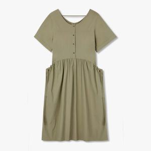 [지컷]하프 버튼 아웃 포켓 미디 원피스 (7255337102)