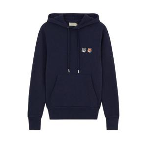 메종 키츠네 더블 폭스 헤드 패치 후드 네이비 EU00353KM0001