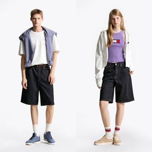 [타미진] 공용 T32F6NEQ11TML1 배기 와이드 핏 5 포켓 데님 쇼츠 남자여자 버뮤다 청반바지 SC