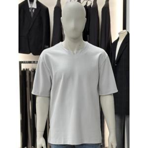 [바쏘옴므]라이트그레이_슬릿넥 베이직 반팔 티셔츠 WSY2KR06A