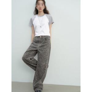 (125821APBH) [에잇세컨즈] 레오파드 와이드 데님  카키