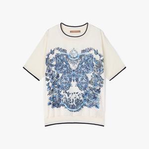 [아니베에프][아니베에프]나비 패턴 배색 반팔 니트 A56WBL550