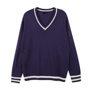 [파파브로]남성 배색 브이넥 오버핏 니트 SO-KN-Q022-네이비