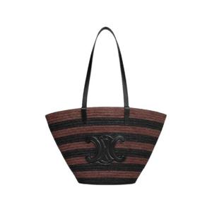 셀린느 쿠핀 셀린느 클래식 파니에 스트라이프 라피아 카프스킨 블랙 브라운 123172GTS-09KO