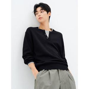 (225851EQ35) [에잇세컨즈] 레이어드 헨리넥 니트 풀오버  블랙