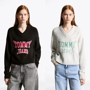 [타미진] 2종 택1 여성 루즈 핏 T32F7KTO43TWT1 바시티 브이넥 스웨터 여자 기본 프린팅 니트 SC