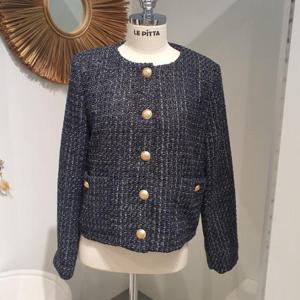 르피타 HC06 금장단추 포켓 트위드 자켓(네이비) L254BJKA56