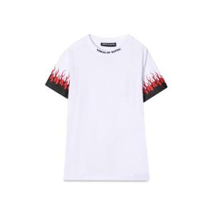 VISION OF SUPER 더블 플레임이 있는 화이트 키즈 티셔츠 VOSKW1DOUBLEKWHITE