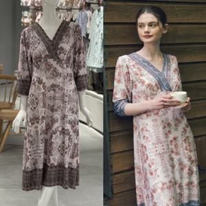 [비너스]약기모 플라워 보더나염 브라캡내장 홈드레스 2종택1[VGN3985]