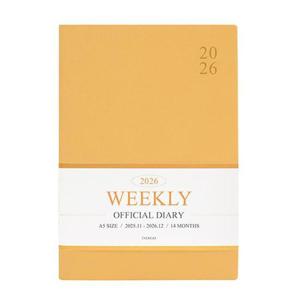 인디고 다이어리 2026 오피셜 A5 위클리 (날짜형 25절 주간) 업무용 (밀키옐로우)
