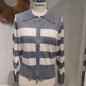 르피타 HC06 단가라 스트라이프 집업 가디건(그레이) L254BKTA52