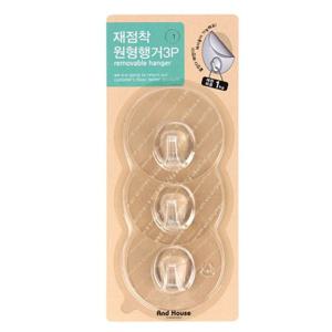 재점착 원형행거3P(원형클리어 투명) 벽걸이 고리 후크 훅 소품