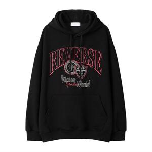 남자 리버스 프린팅 오버핏 후드 티셔츠 RM-TSA-Q046-검정
