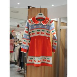 베네통키즈6 체리 패턴 니트 원피스 QAOP12561 25W