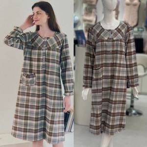 [비너스]면캐시미어 체크무늬 원피스파자마 [VGN4563]