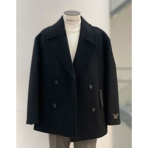 [바쏘옴므]Y4CD-37 블랙 울 캐시미어 혼방 오버핏 더블 하프코트