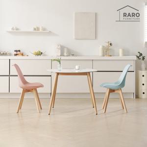 라로퍼니처 코코 900 유광 원형 포세린 통 세라믹 원목 패턴 식탁 세트 (식탁+의자2)