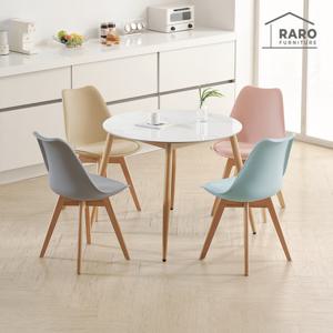 라로퍼니처 코코 900 유광 원형 포세린 통 세라믹 원목 패턴 식탁 세트 (식탁+의자4)