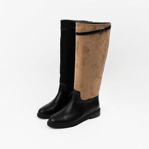 [신난다슈]여성 롱부츠 3cm 여자 플랫 부츠 스웨이드 발편한 둥근코 통굽 버클 ST257916