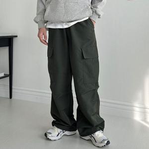 남자 와이드핏 밑단 스트링 카고바지 밴딩 조거팬츠
