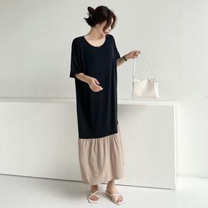 빅사이즈 506 쿨라운드배색롱원피스 DGL0393