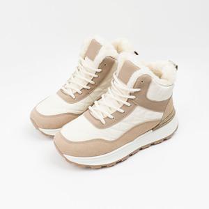 [신난다슈] 여성 하이탑 스니커즈 4cm 여자 방한 털 앵클 키높이 운동화 퍼 통굽 MRO25918 베이지