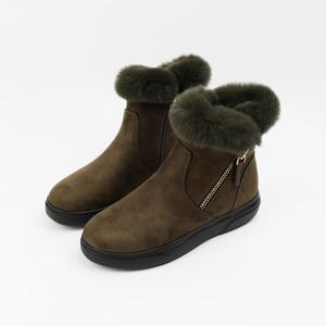 [신난다슈]여성 앵클부츠 3cm 숏 앵글 털 부츠 토끼털 기모 스웨이드 통굽 BL251071 카키
