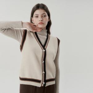 [코인코즈]코인코즈 배색 브이넥 니트 베스트_DZ4WV056