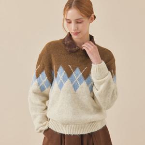 [매긴]아가일 체크 울 헤비 니트_PBMF5W1KT2341