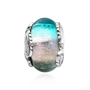 판도라 792577C00 커브드 깃털 & 멀티컬러 무라노 글라스 실버 참