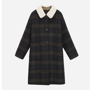 [써스데이아일랜드](T258MCT238W)털 카라 탈부착 체크 롱 코트