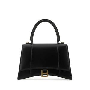 BALENCIAGA 블랙 가죽 미디엄 아워글래스 핸드백 6196681QJ4M 1000