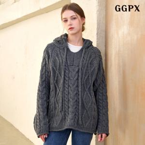 [지지피엑스]꽈배기 패턴 후드넥 루즈핏 긴팔 니트 (GPDKT046D)