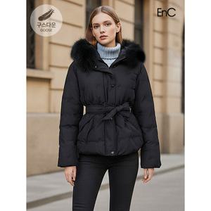 [이엔씨][ENC] 구스 자수패치 벨티드 폭스 후드패딩점퍼 (ENJD34