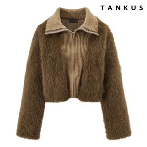 [탱커스]니트 카라 레이어드 배색 퍼 집업 자켓 (TX4JK027L0)